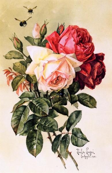 Roses And Bumblebees by Raoul De Longpre Oil Painting Reproductions