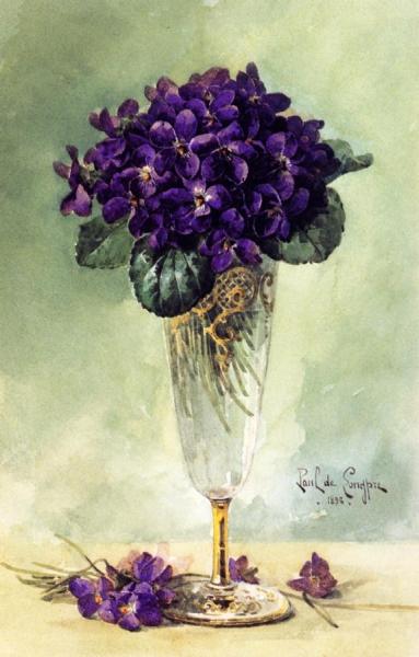 Violets In A Glass Goblet by Raoul De Longpre