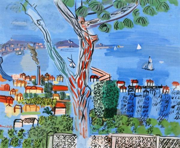 A Pine At Golfe-juan And Sailboats by Raoul Dufy