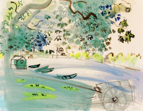 Boats By The River With Cart by Raoul Dufy