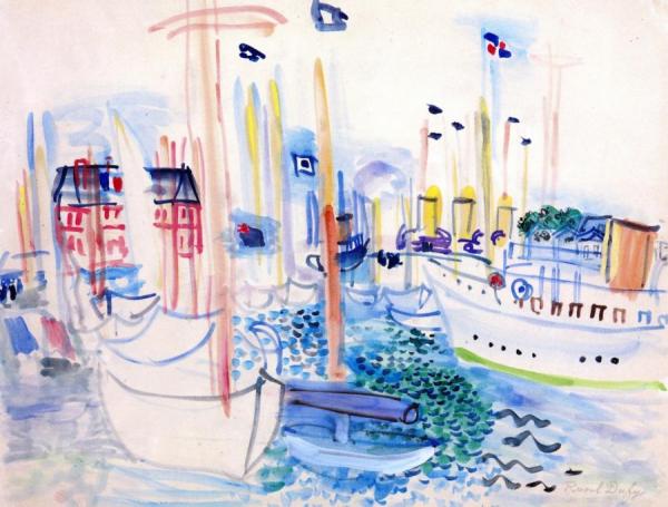 Boats In The Harbor At Deauville by Raoul Dufy