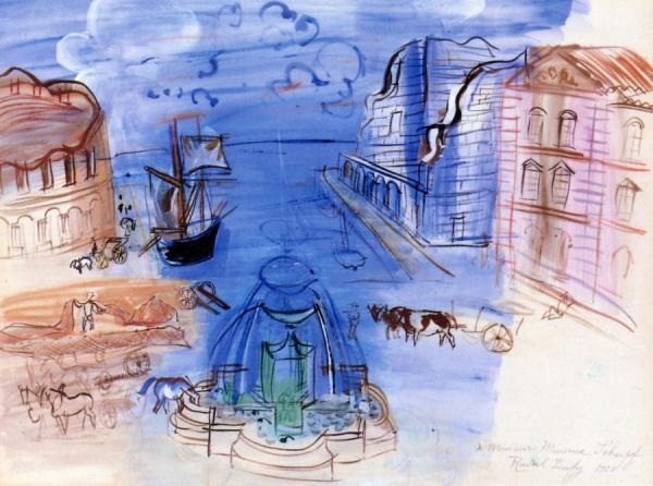 Composition With Port And Fountain by Raoul Dufy
