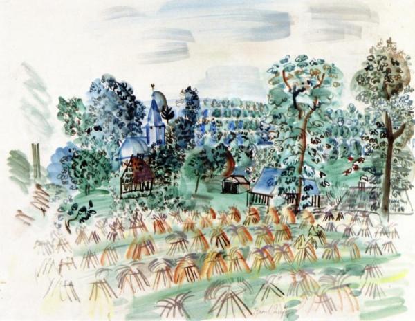 Field Of Wheat Near A Small Village by Raoul Dufy