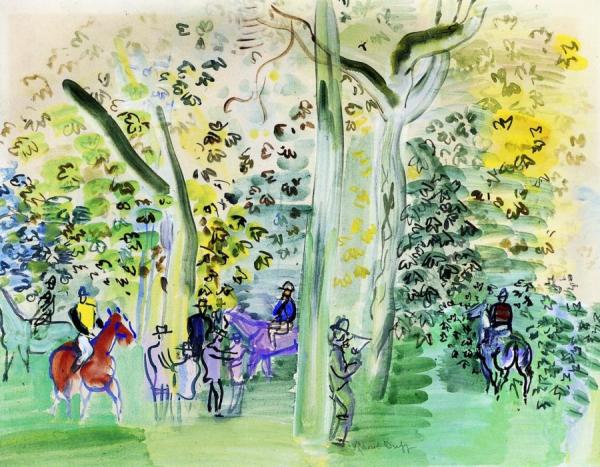 Horses And Jockeys In The Wood by Raoul Dufy