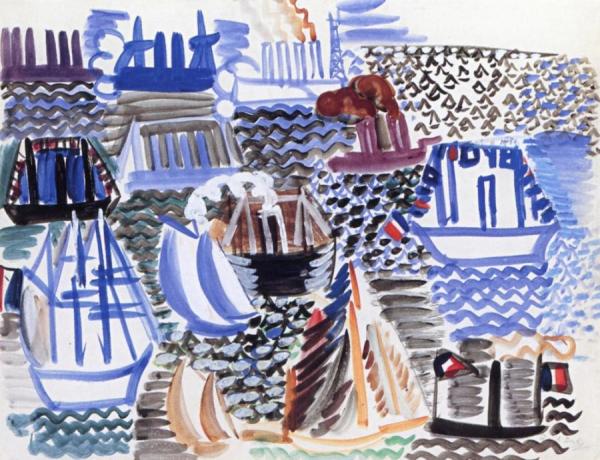 Sailboats And Freighters In Le Havre by Raoul Dufy