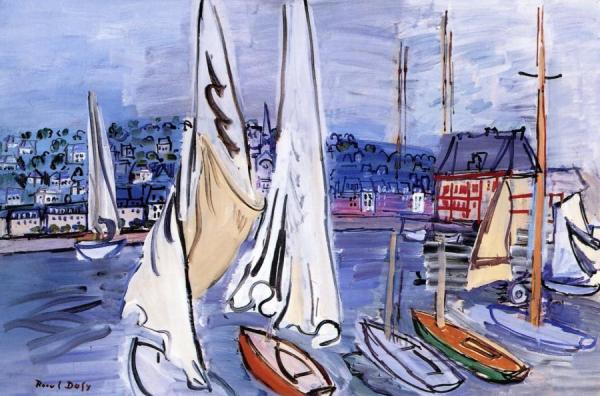 Sailing Boats In Deauville Harbor by Raoul Dufy