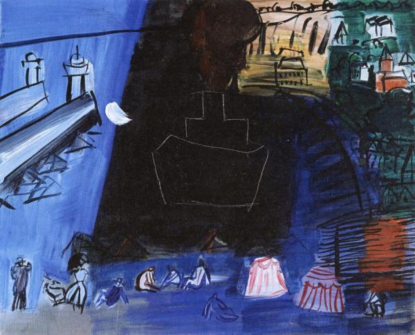 The Black Freighter, Bathers And Tents On The Beach by Raoul Dufy