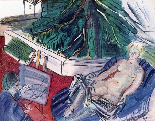 The Painter And His Model On The Terrace At Caldas De'montbuy by Raoul Dufy
