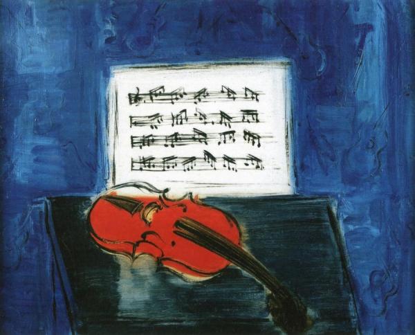 The Red Violin On A Blue Background by Raoul Dufy