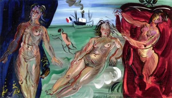 Three Nudes With Freighter by Raoul Dufy