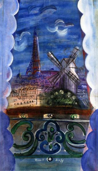 Window Overlooking The Eiffel Tower And The Moilin Rouge by Raoul Dufy