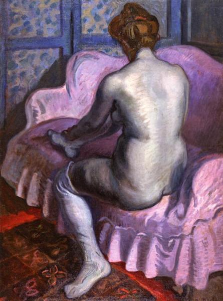 Young Woman On A Pink Sofa by Raoul Dufy