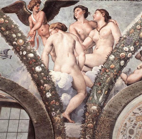 Cupid And The Three Graces (villa Farnesina, Rome) by Raphael