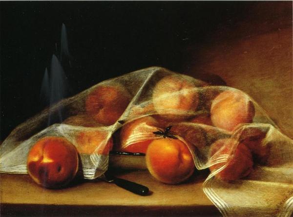 Fruit Piece With Peaches Covered By A Handkerchief by Raphaelle Peale
