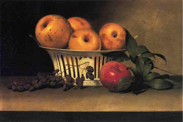 Still Life With Raisins, Yellow And Red Apples In Porcelain Basket by Raphaelle Peale Oil Painting Reproductions