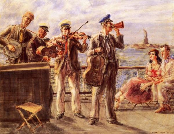 Band Playing By The Hudson by Reginald Marsh