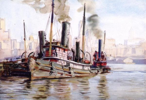 Tugboat And New York City Skyline by Reginald Marsh Oil Painting Reproductions