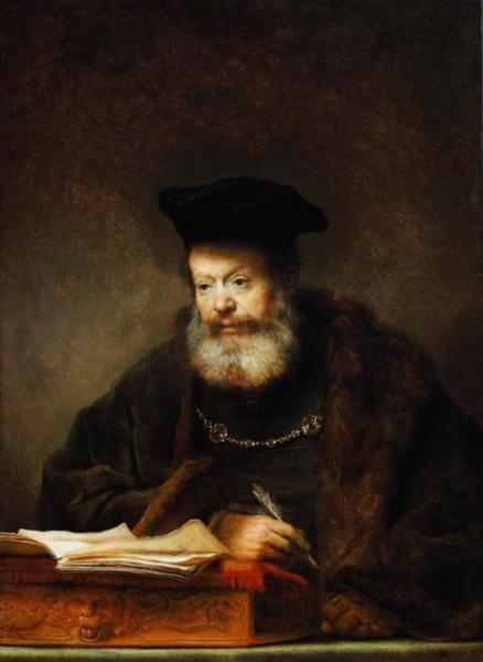 Scholar At His Writing Table by Rembrandt Van Rijn