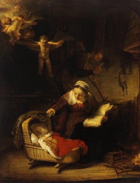 The Holy Family With Angels by Rembrandt Van Rijn