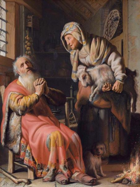 Tobit And Anna With The Kid Goat by Rembrandt Van Rijn
