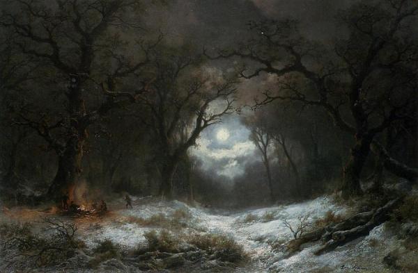 A Moonlit Winter Landscape by Remigius Van Haanen