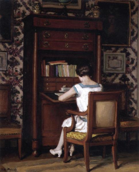 Woman At Her Secretary by René-françois-xavier Prinet