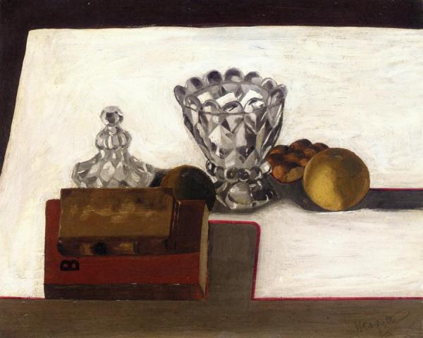 Sugar Bowl With Fruit And Books by René Magritte