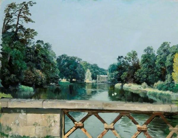 The Dairy Bridge Looking Towards The Palladian Bridge, Wilton Park, Wiltshire by Rex Whistler