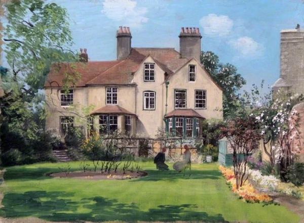 Two Ladies Taking Tea In The Vicarage Garden At Bierton, Buckinghamshire by Rex Whistler