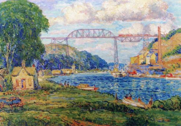 Railroad Bridge Near Rondout, New York by Reynolds Beal Oil Painting Reproductions