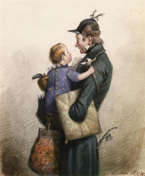 Richard Caton Woodville Man In Green Coat With Umbrella