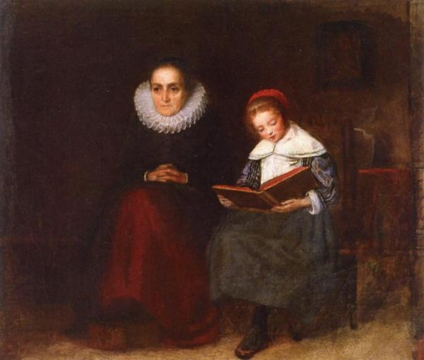 Richard Caton Woodville Old Woman And Child Reading A Book