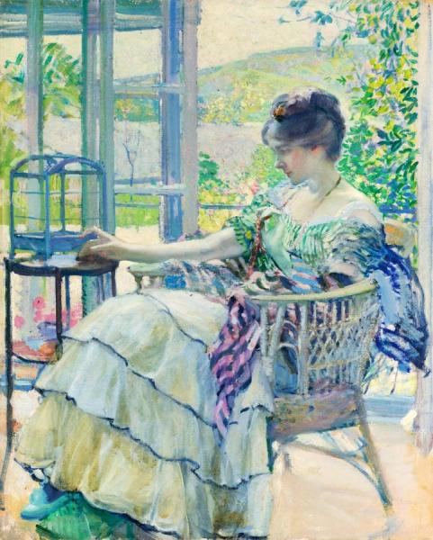 Contemplation (woman Seated Next To Birdcage), 1913 by Richard Edward Miller