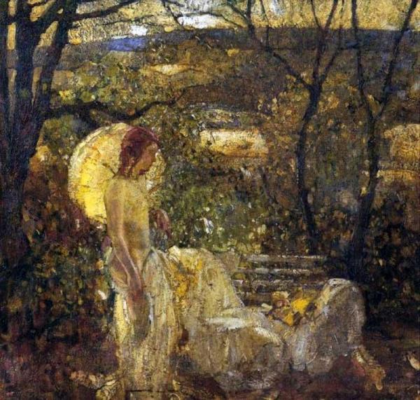 Girl With Parasol In A Landscape by Richard Edward Miller Oil Painting Reproductions