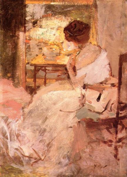 Lady In A White Evening Gown by Richard Edward Miller Oil Painting Reproductions