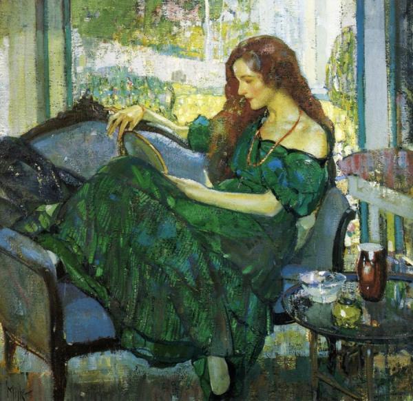 Miss "v" In Green by Richard Edward Miller