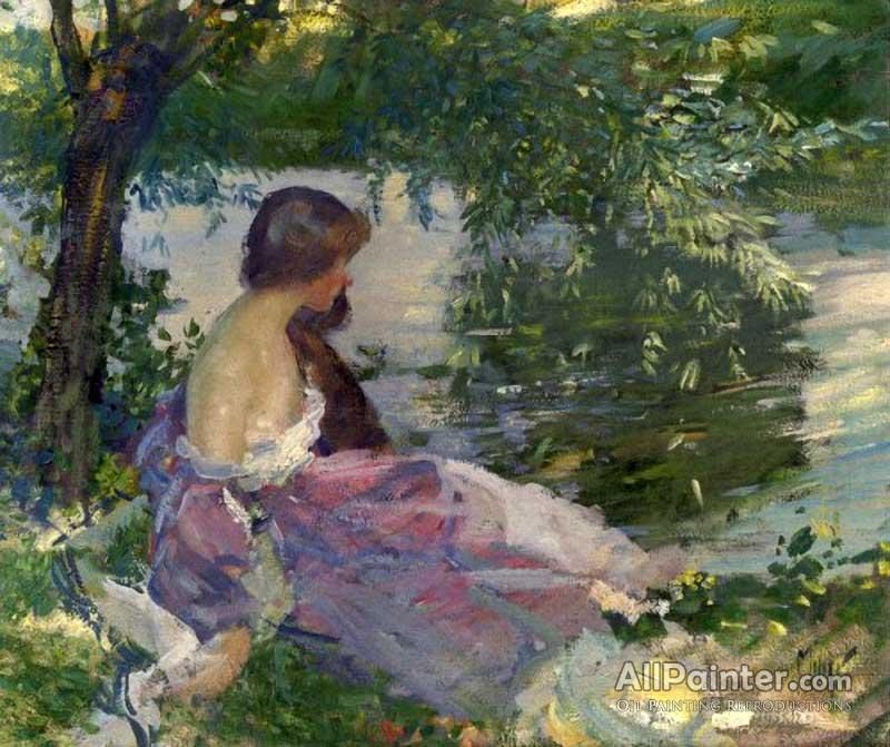 Richard Edward Miller Resting By The Riverbank Oil Painting ...