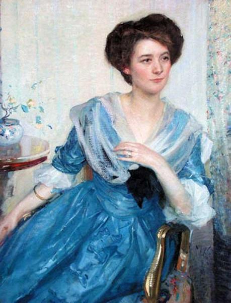 Woman In Blue Dress by Richard Edward Miller