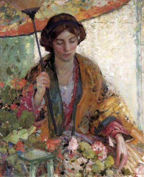 Woman With A Parasol by Richard Edward Miller