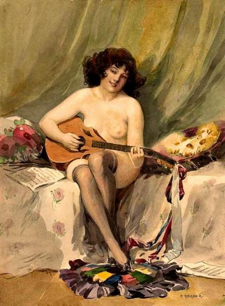 Female Nude With A Guitar by Richard Geiger