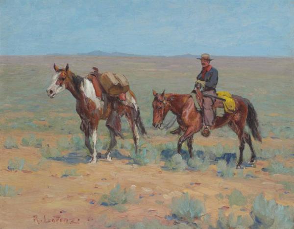 Richard Lorenz Mounted Cowboy And Pack Horse