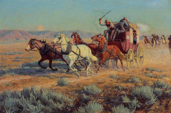 Richard Lorenz Stagecoach Pursued By Mounted Indians