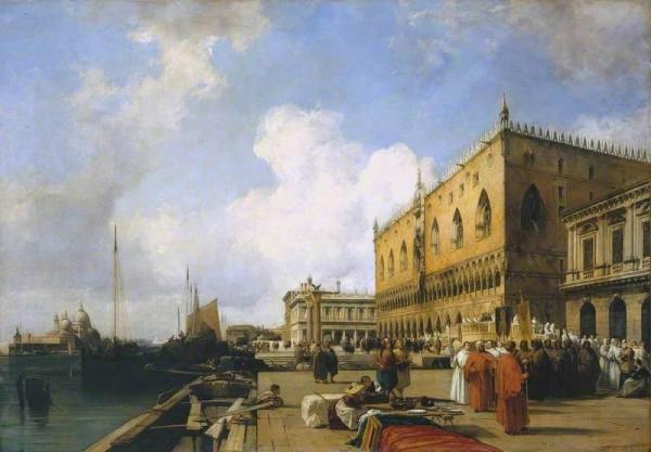 Richard Parkes Bonington Venice: Ducal Palace With A Religious Procession