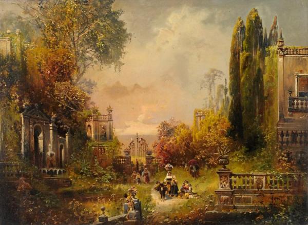 Robert Alott Country Folk In A Palace Garden