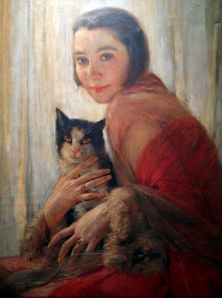 Girl With Cat by Robert Auer