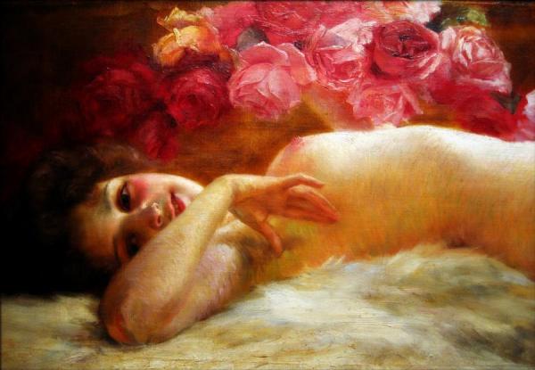 Nude With Roses by Robert Auer Oil Painting Reproductions