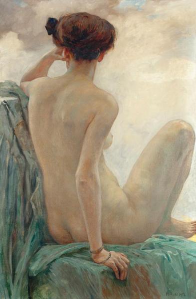 Sitting Nude From The Back by Robert Auer Oil Painting Reproductions