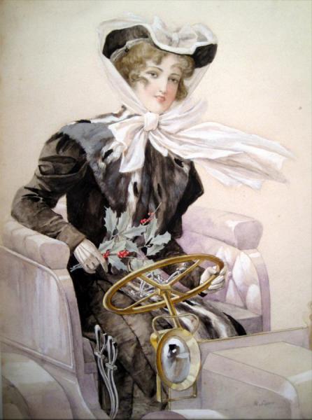 Woman In A Car by Robert Auer Oil Painting Reproductions