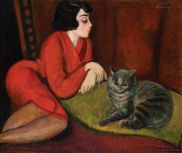 Róbert Berény Girl On A Sofa With Cat