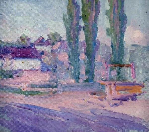 Three Poplars And A Well by Robert Bevan